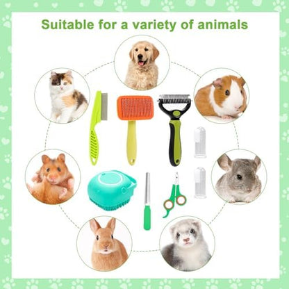 VCZONE 8 Pcs Dog Grooming Kit: Nail Clipper, Flea Comb, Shampoo Brush, Shedding Brush, Dematting Comb, Silicone Toothbrush (Green) - Image 7