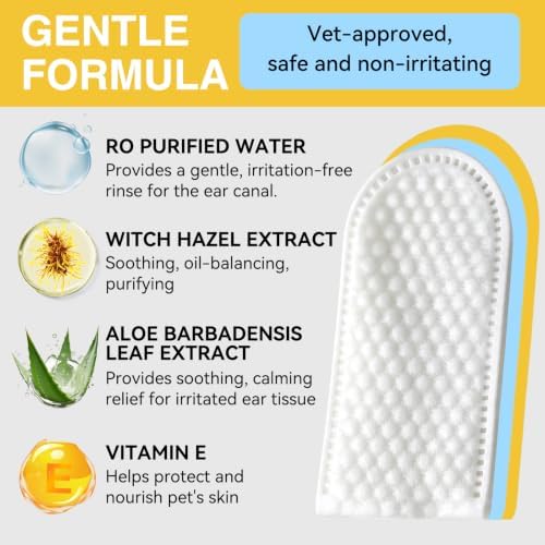Pet Ear Finger Wipes, Hypoallergenic, Rinse-Free, Thick Dual-Textured Ear Cleaning Wipes Effective Remove Dirt and Wax for Dogs & Cats(50pcs, Unscented) - Image 3