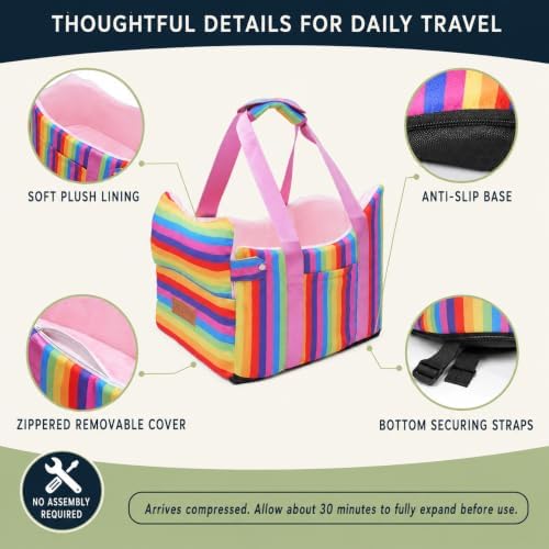 Console Dog Car Seat for Small Dogs to 15lbs (Rainbow Stripes) - Image 6