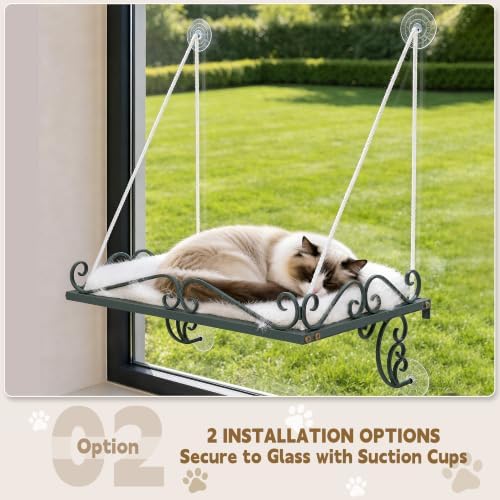 PUPETPO Cat Window Perch for Large Cats, 2-in-1 Window & Sill Mount, Green - Image 4