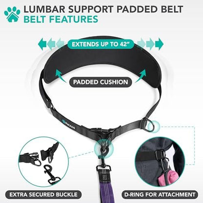 PetAmi Hands Free Double Dog Leash with Padded Lumbar Waist Belt, 360 No-Tangle Swivel Coupler, Bungee Shock Absorbing Dual Leash for Two Dogs Medium Large, Reflective, Purple - Image 4