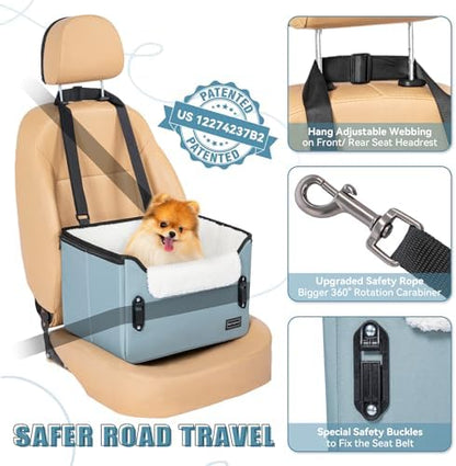 PETSFIT Dog Car Seats for Small Dogs – Patented Safety Buckles – Safety Tether – Foldable Travel Dog Booster Car Seat Reduces Anxiety & Road Trips – Stable Frame, Fits Front/Back Seat (Mint Green) - Image 3
