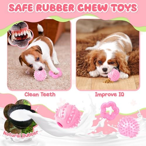 Zeaxuie Pink Puppy Toys for Teething - 9 Pack Small Dog Set With Chew, Squeaky Crinkle, Treat Ball and Interactive Rope for Puppies - Image 6