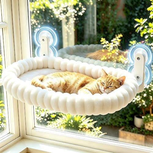 Cat Window Perch - Cordless Cat Window Hammock with 4 Strong Suction Cups, Ultra Soft Window Perch for Cats Inside - 2 in 1 Cats Window Bed Detchable & Washable Cushion 23.3 * 15.8in(White) by LOVESPORTSLOVELIFELOVEU