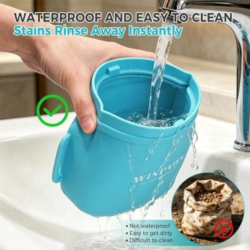 Silicone Dog Treat Pouch with Poop Bag Holder,Waterproof Magnetic Close Sealable Fanny Pack with Adjustable Waist Belt, Pet Puppy Training Essentials, One-Handed Opening with Press & Magnetic (Blue) - Image 4