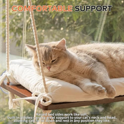 CHEERPALS Cat Window Perch for Indoor Cats, Wooden Cat Bed for Window with Washable Cushion, Hanging Kitty Hammock Suitable for Small-to-Large Cats - Image 3