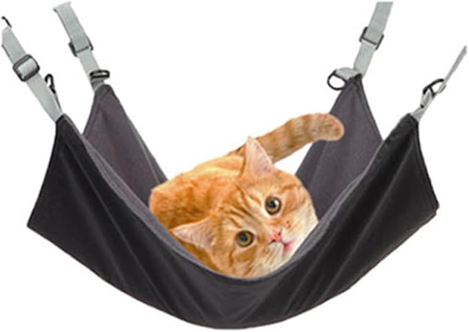 Waterproof Cat Hammock Bed with Fleece Reversible Warm Pet Sleeping Mat Black for Indoor Outdoor Cats