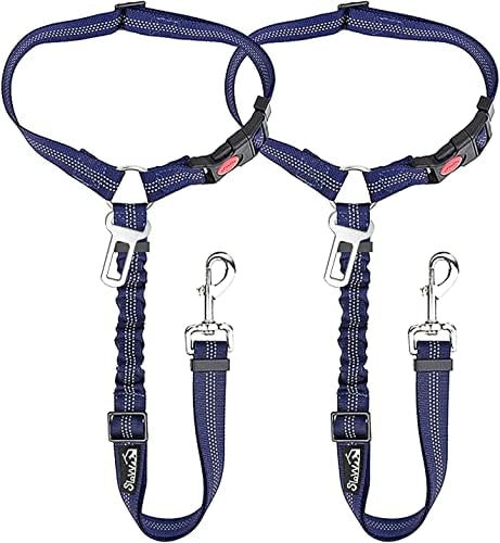 SlowTon Dog Seat Belt for Car, 2 Pack Dog Car Harness Seatbelt with Bungee by SlowTon
