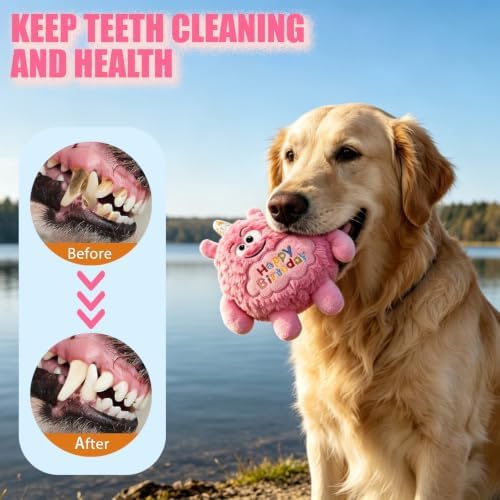 Monster Dog Birthday Toy for Gifts, Stuffed Dog Plush Toy, Pink - Image 7
