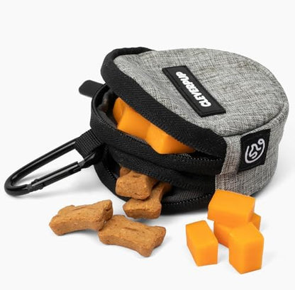 Cleverpup Snackpack Double Insulated Dog Treat Pouch – 1.5 Cup Capacity, 2 BPA-Free Waterproof Zipper Pockets, Carabiner for Belt/Leash – Compact Training & Travel Bag – Heather Grey by Cleverpup
