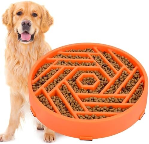 TOBYTO Slow Feeder Dog Bowls Large Medium Breed,Anti-Choking Slow Eating Dog Food Bowl,Non Slip Pet Slower Food Feeding Bowls Large Puzzle Slow Feeder Bloat Stop Maze Dog Dishes,Orange by TOBYTO
