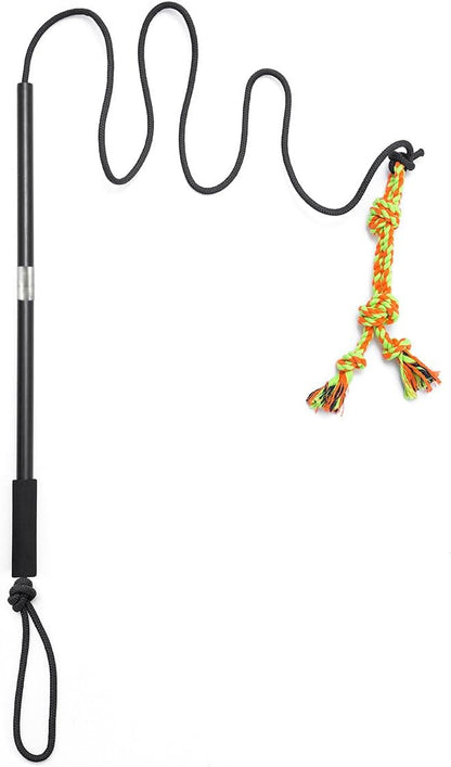 Interactive Flirt Pole Toy for Dogs Chase and Tug of War,Durable Teaser Wand with Pet Fleece Rope Tether Lure Toy to Outdoor Exercise & Training for Small Medium Large Dogs (Black)