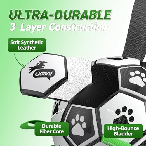 QDAN Dog Toys for Small Medium Puppy, Soccer Ball for Dogs with Straps - Image 2