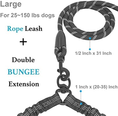 iYoShop Double Dog Leash, 360° Swivel, No Tangle, Large, 25-150 lbs, Black - Image 2