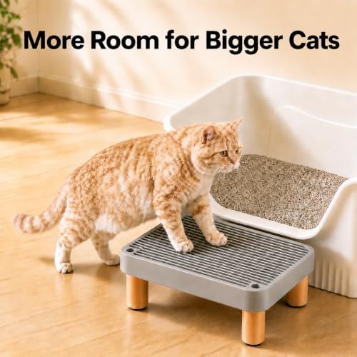 Litter Box Step, Litter Box Ramp/Catcher with Wooden Base, Anti-Tracking & Easy to Clean, Ideal for Big Cats and Automatic Litter Boxes 15.8" x 11.8" x 5.9" (Gray) - Image 6