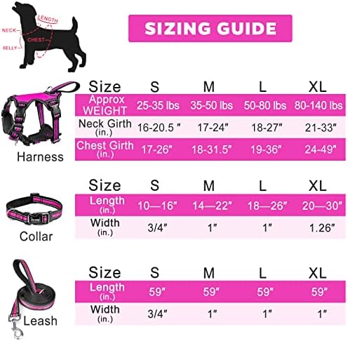 WINSEE Pet Harness Collar and Leash Set, All-in-one Reflective Dog Harness No Pull with Adjustable Buckles for Puppies, Small, Medium, Large, and Extra-Large Dogs (Medium, Rosy) - Image 6