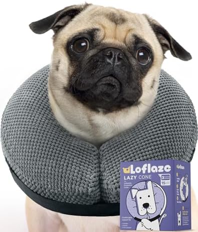 Loflaze Soft Inflatable Dog Cone Collar Alternative After Surgery - Dog Neck Donut E Collar for Large Medium Small Dogs Cats Post Surgery - Recovery Collar to Stop Licking - Grey, L+ by Loflaze