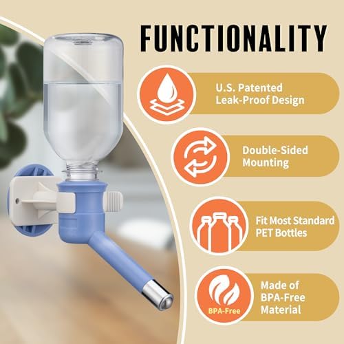 Choco Nose Patented No-Drip Dog Water Bottle/Feeder for Dogs/Cats and Other Small-Medium Sized Animals - for Cages, Crates or Wall Mount. 10.2 Oz. Mess Free Leak-Proof Nozzle 16mm, Blue (C590) - Image 3