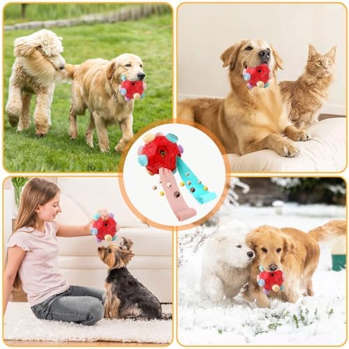 Dog Snuffle Ball-Interactive Puzzle Dog Toys Encourage Natural Foraging Skills Slow Feeder for Training and Stress Relief, Cloth Strip Hiding Food Dog Toys for Any Size Dogs (Red Macaron) - Image 6
