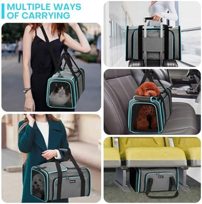 Pet Carrier, Large Soft Sided Expandable Travel Carrier with Steel Frame, Anti-Scratch Mesh, Removable Fleece Pad and Pockets for Cats, Dogs and Small Animals up to 15 lbs (Gray, 4 Sides Expandable) - Image 2