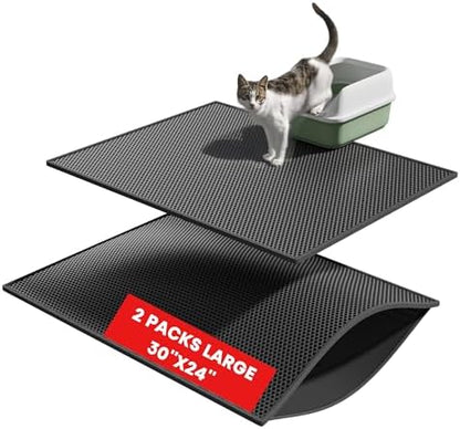 Pieviev Double Layer Cat Litter Mat Traps Litter 30''x24'' 2 Pack,Black by Pieviev