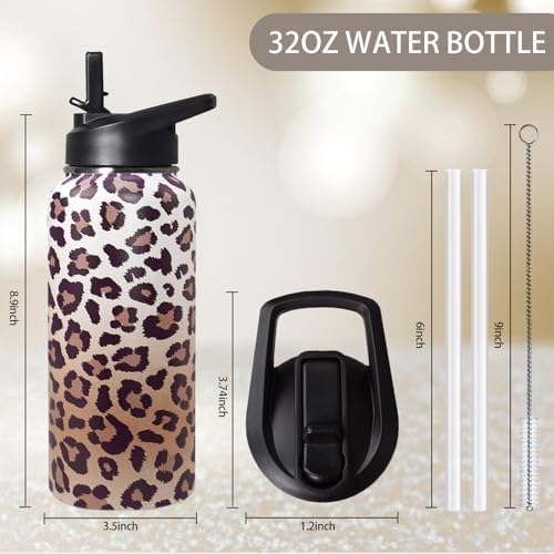 32ozLeopard Print Stainless Insulated Aater Water Bottle with Straw,Leopard Print Cheetah Gym Hiking Sports Coffee Mug Cup Water Bottles,Leopard Print Decor Stuff Accessories - Image 2