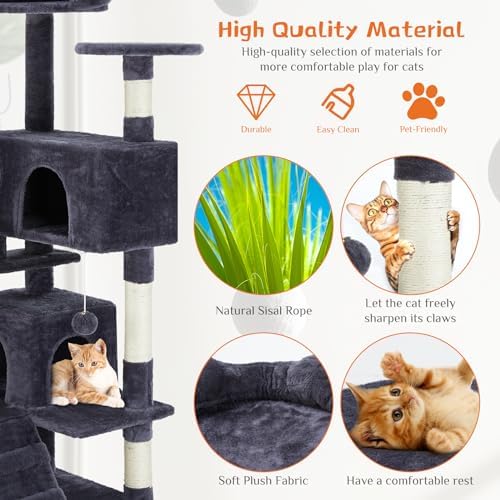 Sweetcrispy 54 Inch Cat Tree Tower with Scratching Post, Indoor Use - Image 5