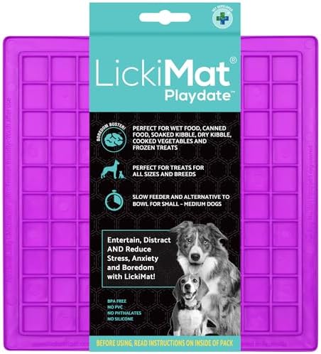 LickiMat Classic Playdate Slow Feeder for Dogs Lick Mat Boredom Anxiety Reducer Perfect for Food Treats Yogurt Liquid Food Peanut Butter Fun Alternative to a Slow Feed Dog Bowl, Purple by LICKIMAT