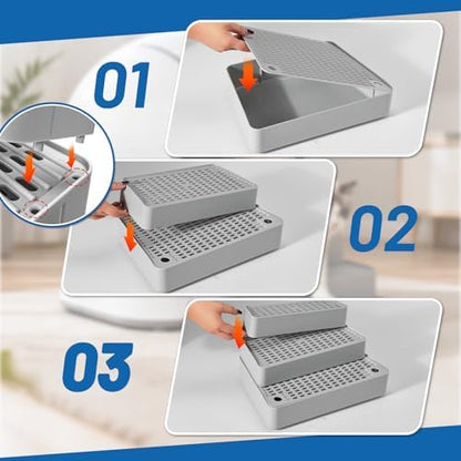 Cat Litter Box Steps, Adjustable 3-Step, 13.5x9x7in, Light Grey - Image 7