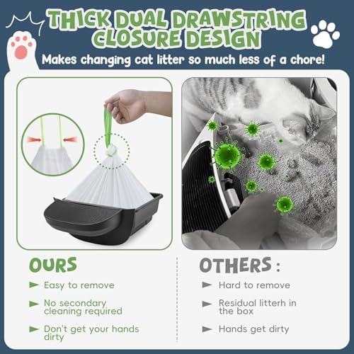 60 Pack Litter Box Robot 3 4 and 5 Waste Bags,1.5 Mils Thick Drawstrings Self Cleaning Cat Litter Box Robot Waste Liner Bags Replacement,Compatible with Automatic Self-Cleaning Robot - Image 3