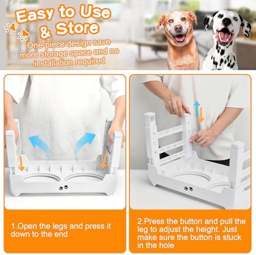 COMESOON Elevated Dog Bowls, 4 Height Adjustable Raised Bowl Stand with 2 Thick 50oz Stainless Steel Food Bowls Non-Slip Feeder Adjusts to 3.7'', 9.2'', 10.75'', 12.36'' White - Image 6