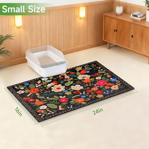Cat Litter Mat, 24" x 16" Litter Box mat, Traps 100% Litter, Non-Slip Kitty Litter Trapping mats, Small Cute Litter mat, Easy Clean for Scatter Control, Bohe cat Food mat, Urine Waterproof - Image 7