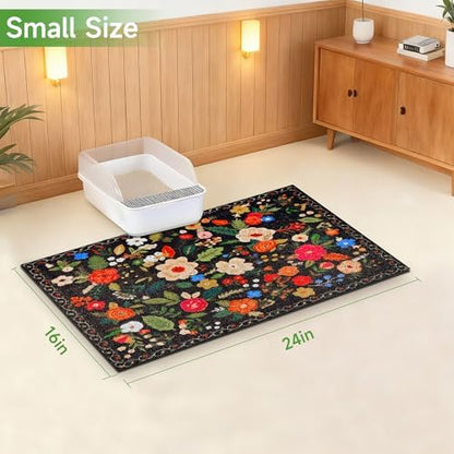 Cat Litter Mat, 24" x 16" Litter Box mat, Traps 100% Litter, Non-Slip Kitty Litter Trapping mats, Small Cute Litter mat, Easy Clean for Scatter Control, Bohe cat Food mat, Urine Waterproof - Image 7
