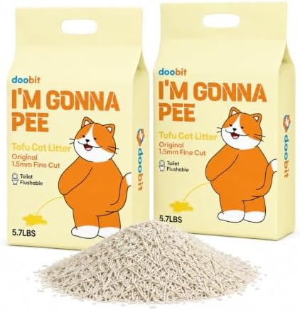 Natural Tofu Litter 11.4LB(5.7lb x 2pack) Korea Brand,Flushable,Dust Free,Less Scattering,Ultra Absorbent and Fast Drying,Solubility in Water,Cat Litter Clumping, I'm Gonna Pee by DOOBIT