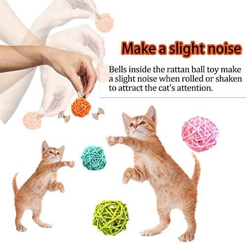 Andiker Cat Balls, 5pcs Colorful and Build-in Bell Cat Sound Ball Toy Bird Toys Natural Play Balls Parrot Gnawing Toy Chew and Chase Cat Toys for Indoor Cats to Keep Fit and Active (Bell Ball) - Image 2