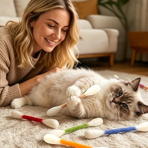 6 PCS Swabs Cat Toys with Catnip, Multi-Color Cotton Swabs Toys for Cat, Oversize Kitten Teething Chew Toy Dental Cleaning Cat Toy - Image 4
