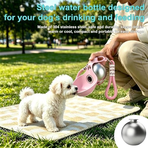 Portable Dog Water Bottle, Flip-Top Silicone Bowl Design, Insulated Hot & Cold Retention Material, One-Hand Leakproof Use, Perfect for Walking & Hiking, 10oz (Pink, No Print) - Image 3