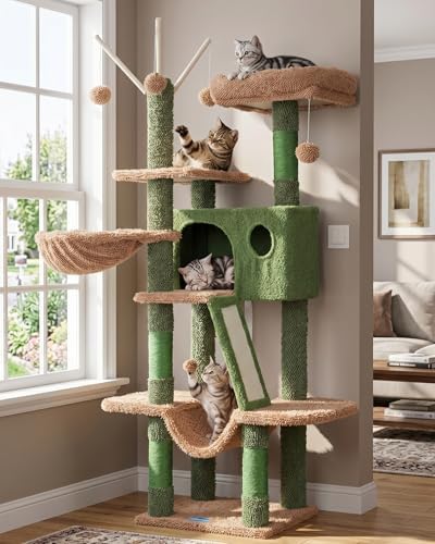 Hey-brother Cat Tree Tower with Padded Platform Bed, Hammock, MPJ019-SCA by Hey-brother