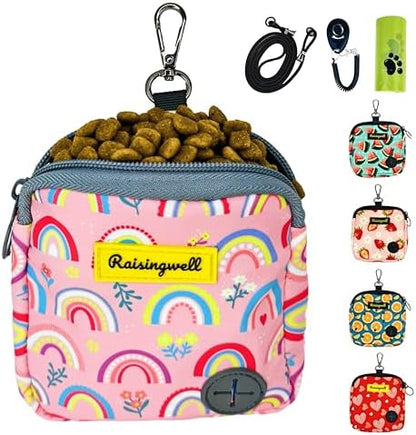 Raisingwell Dog Treat Pouch for Pet Walking and Training with Clicker Poop Bags Small Fanny Zipper Pack Holder for Puppy Snack Dispenser Kit for Leash and Outdoor Use (Rainbow) by Raisingwell