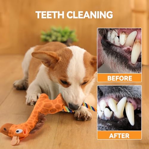 AUSCAT Plush Dog Rope Toy, Durable Squeaky Dog Toys for Puppy Small Medium Dogs (Not for Aggressive Chewers), Snake & Giraffe - Image 6