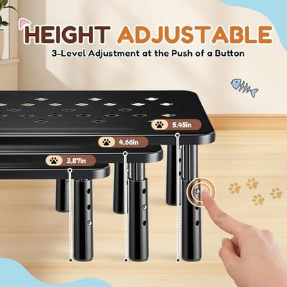 Dreyoo 2 Set Adjustable Cat Food Stand, Black,Gray Mat - Image 3