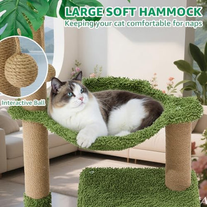 Woochpet 37" Cat Tree Tower for Indoor Cats 2-in-1 Multi-Functional Cat Cando Comfort with Premium Sisal Scratching Post Large Hammock for Kitty or Small Cats (Green-1, 96 * 49 * 30) - Image 3