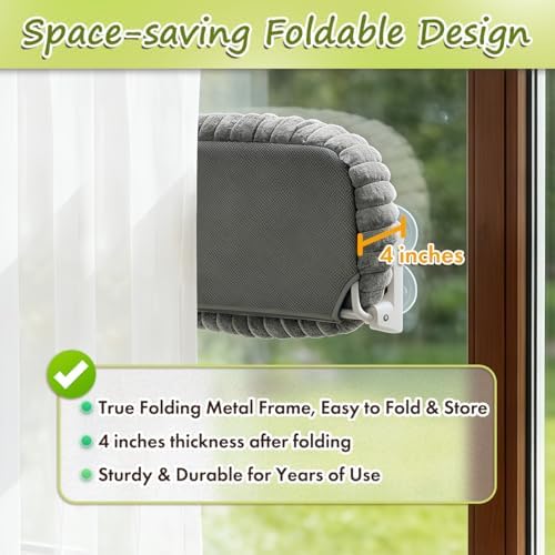 Zoratoo 2PC Cat Window Perch with Bolster Foldable Cat Hammock Cushion Bed for Window with Metal Frame, Cloud-Cuddle Cordless Window Resting Seat for Indoor Cats (Cushion Bed, Gray-L) - Image 3
