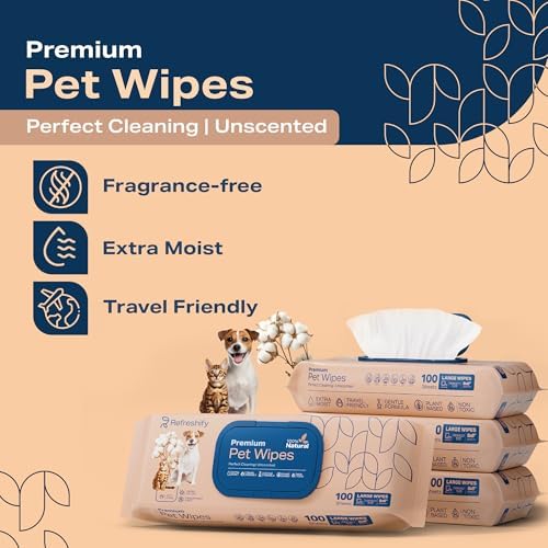 REFRESHIFY Dog Wipes for Paws and Butt - Plant Based Unscented (Pack of 400) - Pet Wipes for Dogs and Cats - Deodorizing Non Toxic Dog Wipes, +12 Additional Travel Wipes - Image 2