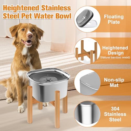 Decflow 3L Elevated Dog Water Bowl, Stainless Steel Raised Food Dispenser with Stand, Large Capacity No Spill Dog Water Bowl for Small, Medium and Large Dogs - Image 3