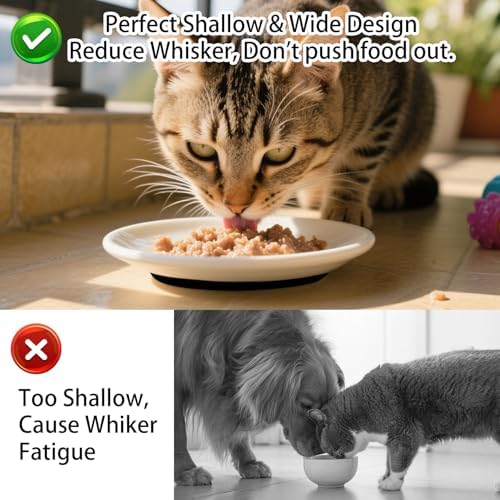 Cat Food Bowl Set of 3,Ceramic Cat Bowls,Anti Whisker Fatigue Cats Bowl Set,5.9 Inches Shallow Wide Kitten Plates with Silicone Base for Wet/Dry Food,Indoor Pets(Paw) - Image 4