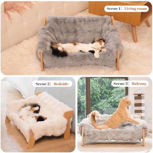 CHEERHOME PETS Elevated Cat Couch Bed Wooden Raised Kitty Sofa Lounge Chair - Image 6