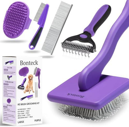 Bonteck Dog Slicker Brush for Dogs Grooming Kit 5PCS Long Haired Doodles by Bonteck