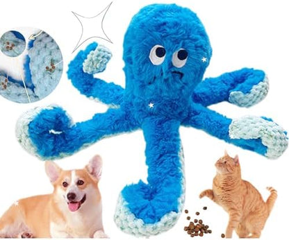 TRAVEYO Blue Octopus Dog Toys with Squeaker，Dog Treat Toys with Soft Rope Tentacles with Treat Hiding Pockets, 14.17 Inches by Unknown