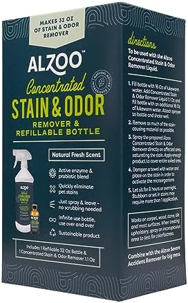 ALZOO Concentrated Stain & Odor Remover Bundle Bottle Set, Includes 32 Fl. Oz Refillable Bottle & 1.1 Oz. Concentrated Stain & Odor Remover, 100% Plant-Based Active Ingredients - Image 4